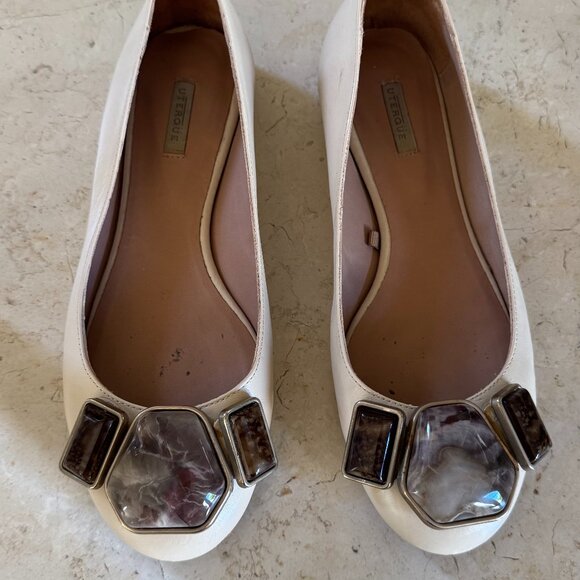 Stunning Leather (Vero Cuoio) ballerinas Uterque with Stones, Cream 36 EU, 6 US - Picture 1 of 5